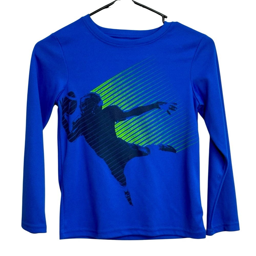 ZELOS Blue Long‎ Sleeve Shirt with Football Graphic Size S
